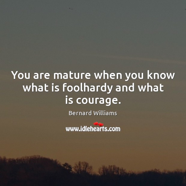 You are mature when you know what is foolhardy and what is courage. Bernard Williams Picture Quote