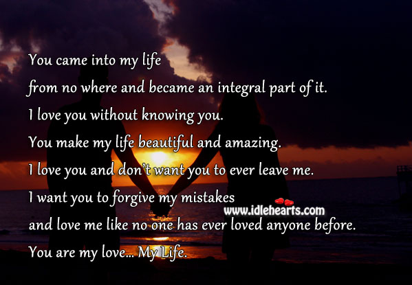 You are my love… my life. You make my life beautiful. I Love You Quotes Image