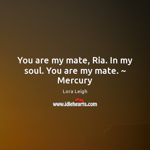 You are my mate, Ria. In my soul. You are my mate. ~ Mercury Lora Leigh Picture Quote