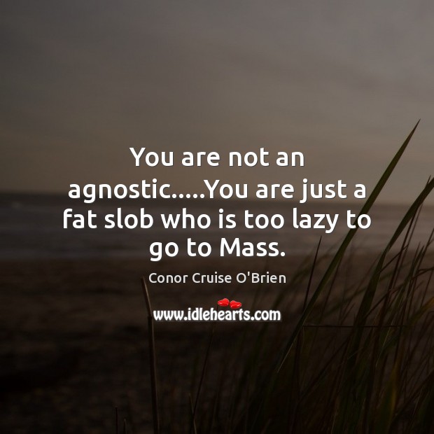 You are not an agnostic…..You are just a fat slob who is too lazy to go to Mass. Conor Cruise O’Brien Picture Quote
