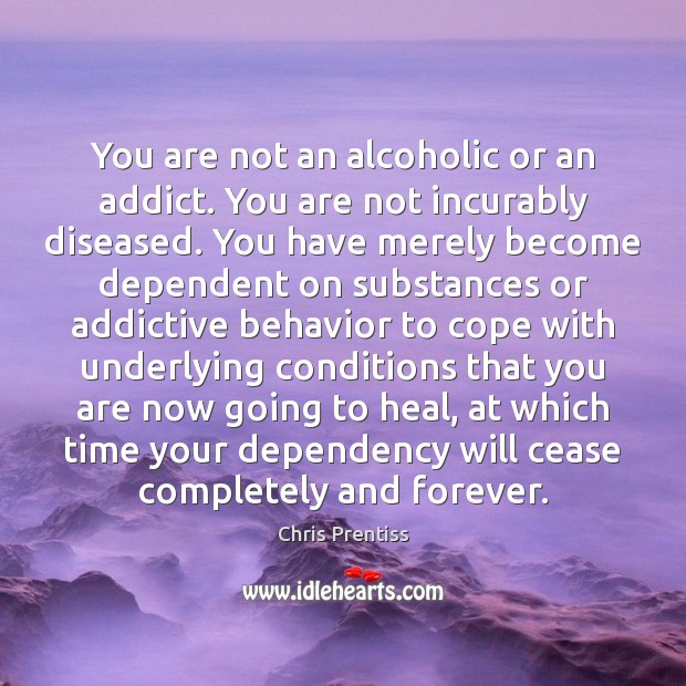 You are not an alcoholic or an addict. You are not incurably Chris Prentiss Picture Quote