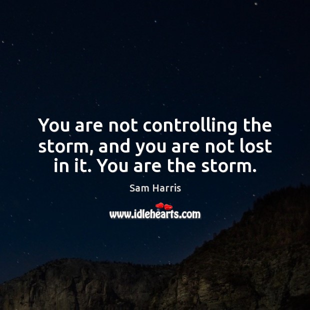 You are not controlling the storm, and you are not lost in it. You are the storm. Sam Harris Picture Quote