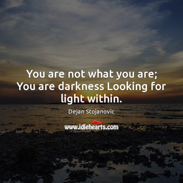 You are not what you are; You are darkness Looking for light within. Dejan Stojanovic Picture Quote