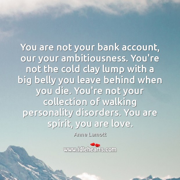 You are not your bank account, our your ambitiousness. You’re not the Anne Lamott Picture Quote
