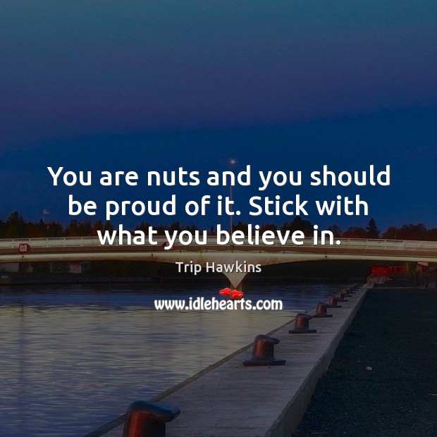 You are nuts and you should be proud of it. Stick with what you believe in. Trip Hawkins Picture Quote