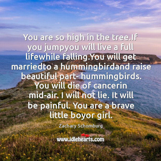 You are so high in the tree.If you jumpyou will live Zachary Schomburg Picture Quote