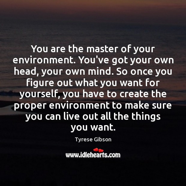 You are the master of your environment. You’ve got your own head, Tyrese Gibson Picture Quote
