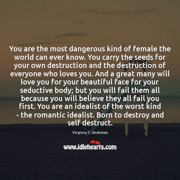 You are the most dangerous kind of female the world can ever Virginia C. Andrews Picture Quote