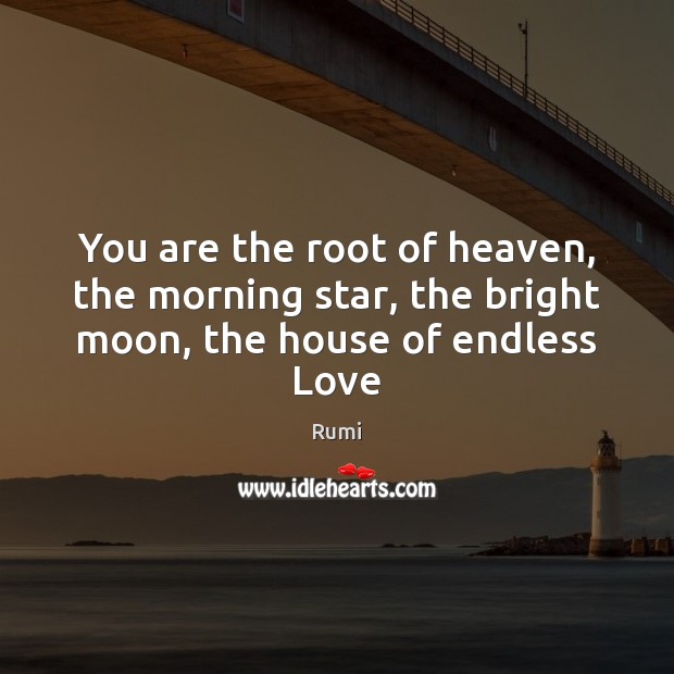 You are the root of heaven, the morning star, the bright moon, the house of endless Love Rumi Picture Quote