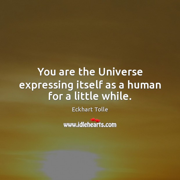 You are the Universe expressing itself as a human for a little while. Eckhart Tolle Picture Quote