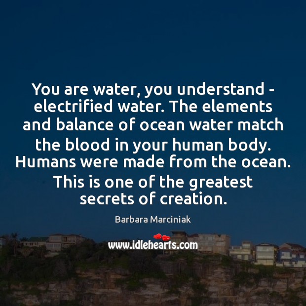You are water, you understand – electrified water. The elements and balance Barbara Marciniak Picture Quote