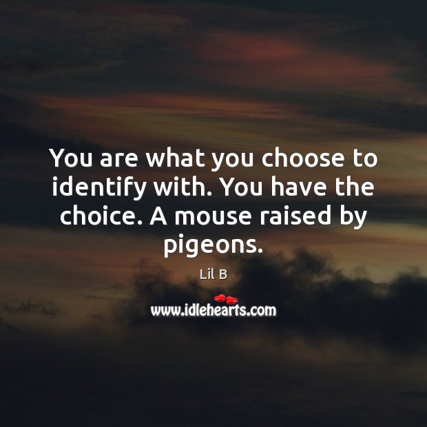 You are what you choose to identify with. You have the choice. A mouse raised by pigeons. Lil B Picture Quote