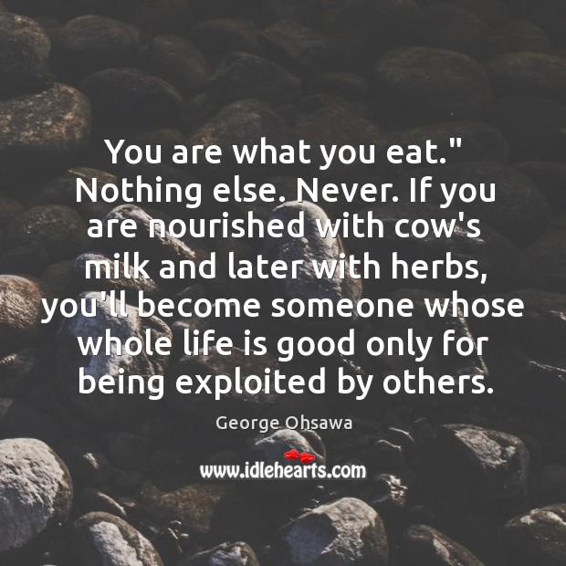 You are what you eat.” Nothing else. Never. If you are nourished George Ohsawa Picture Quote