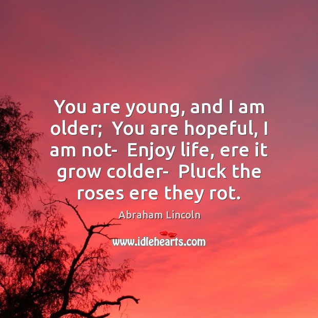 You are young, and I am older;  You are hopeful, I am Abraham Lincoln Picture Quote