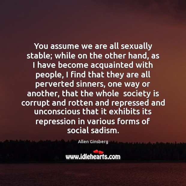 You assume we are all sexually stable; while on the other hand, Allen Ginsberg Picture Quote