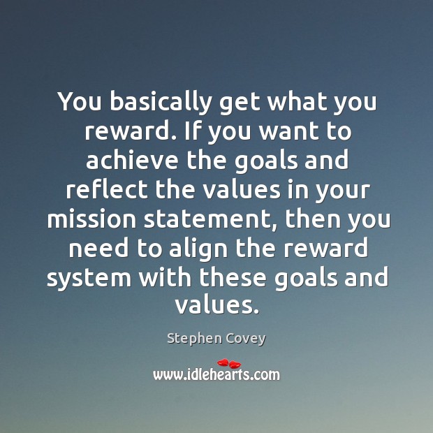 You basically get what you reward. If you want to achieve the Stephen Covey Picture Quote