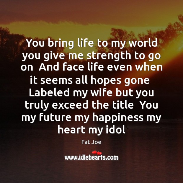 You bring life to my world you give me strength to go Fat Joe Picture Quote