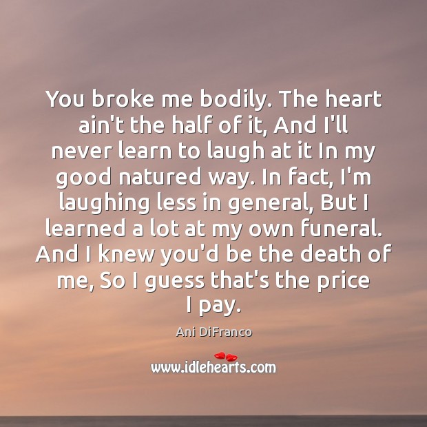 You broke me bodily. The heart ain’t the half of it, And Ani DiFranco Picture Quote