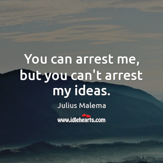 You can arrest me, but you can’t arrest my ideas. Julius Malema Picture Quote