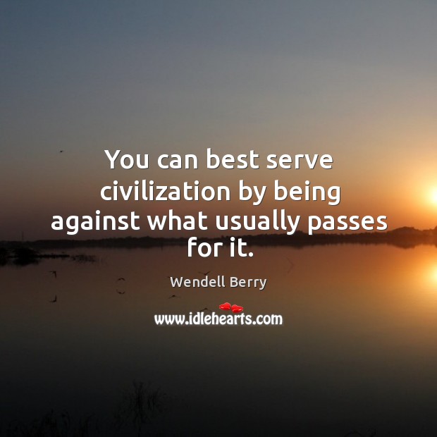 You can best serve civilization by being against what usually passes for it. Wendell Berry Picture Quote