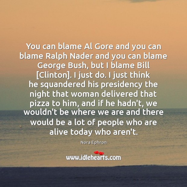You can blame Al Gore and you can blame Ralph Nader and Nora Ephron Picture Quote
