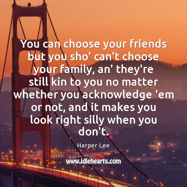 You can choose your friends but you sho’ can’t choose your family, Harper Lee Picture Quote