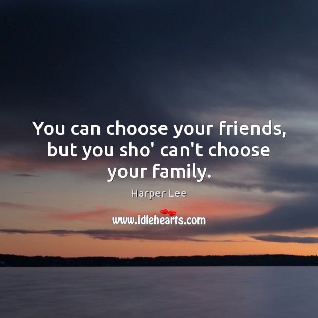 You can choose your friends, but you sho’ can’t choose your family. Harper Lee Picture Quote