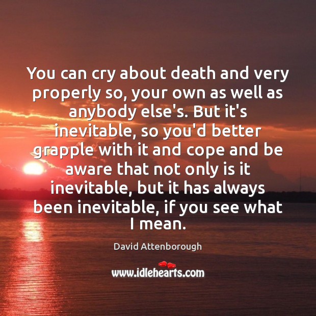 You can cry about death and very properly so, your own as David Attenborough Picture Quote