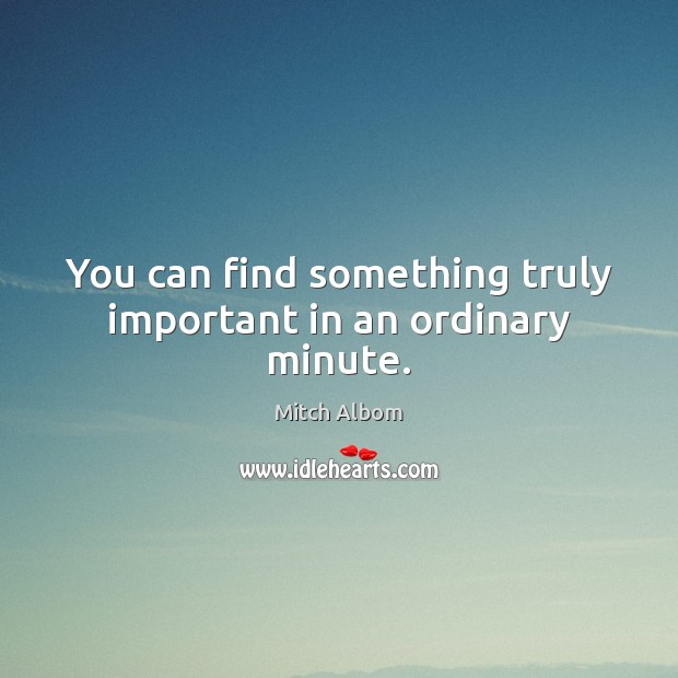 You can find something truly important in an ordinary minute. Mitch Albom Picture Quote