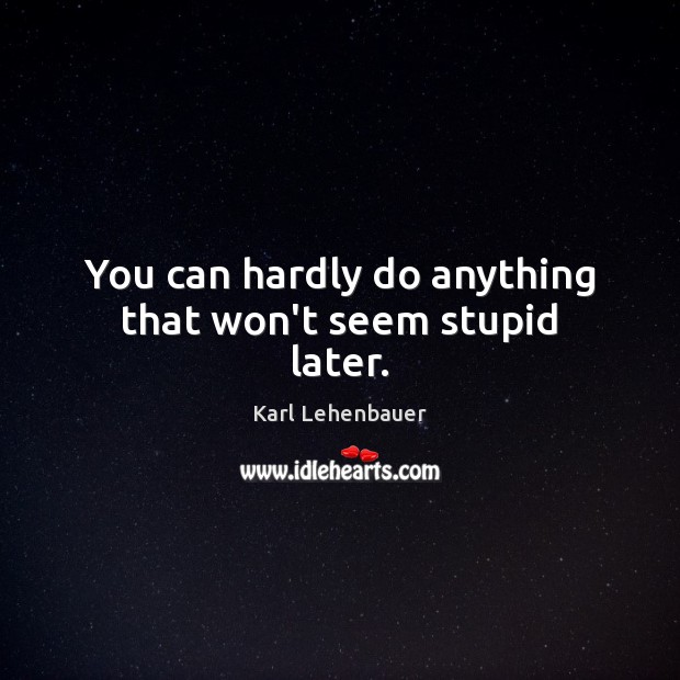 You can hardly do anything that won’t seem stupid later. Karl Lehenbauer Picture Quote