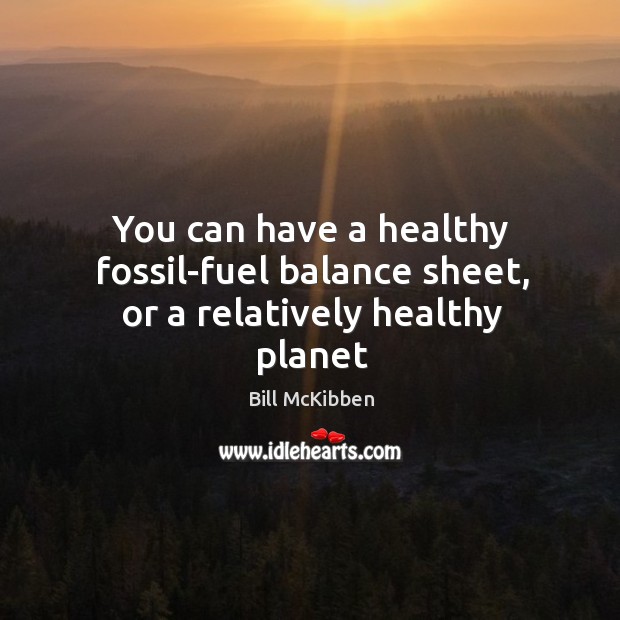 You can have a healthy fossil-fuel balance sheet, or a relatively healthy planet Bill McKibben Picture Quote