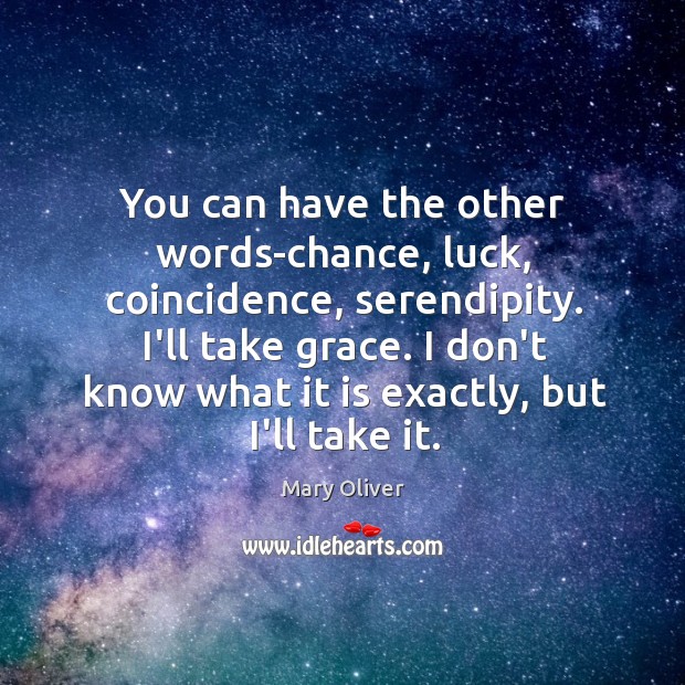 You can have the other words-chance, luck, coincidence, serendipity. I’ll take grace. Mary Oliver Picture Quote