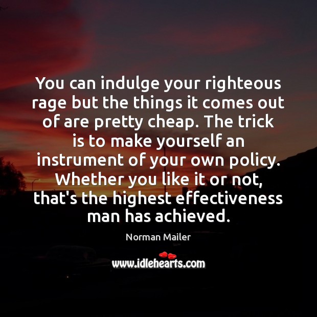 You can indulge your righteous rage but the things it comes out Norman Mailer Picture Quote