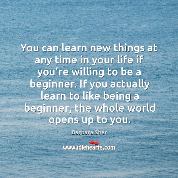 You can learn new things at any time in your life if you’re willing to be a beginner. Barbara Sher Picture Quote
