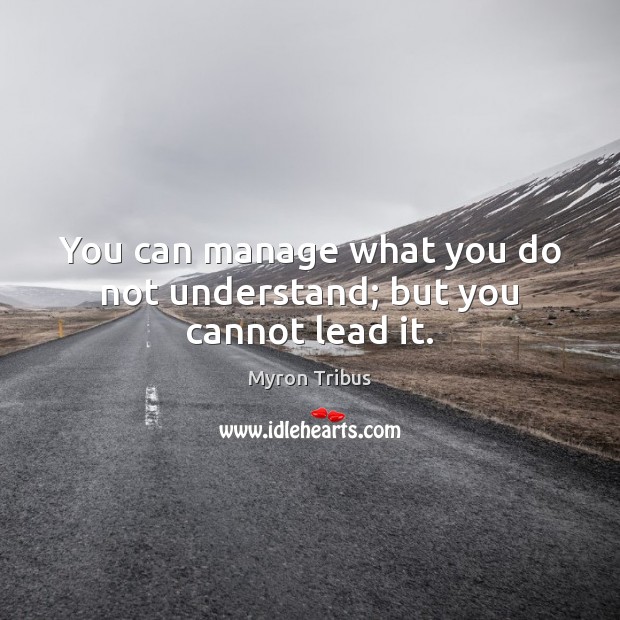 You can manage what you do not understand; but you cannot lead it. Myron Tribus Picture Quote