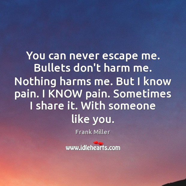 You can never escape me. Bullets don’t harm me. Nothing harms me. Frank Miller Picture Quote