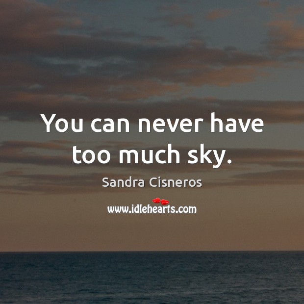 You can never have too much sky. Sandra Cisneros Picture Quote