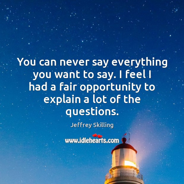 You can never say everything you want to say. I feel I Jeffrey Skilling Picture Quote
