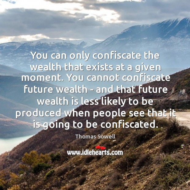 You can only confiscate the wealth that exists at a given moment. Wealth Quotes Image