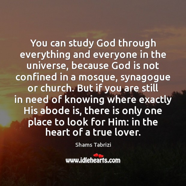 You can study God through everything and everyone in the universe, because Shams Tabrizi Picture Quote