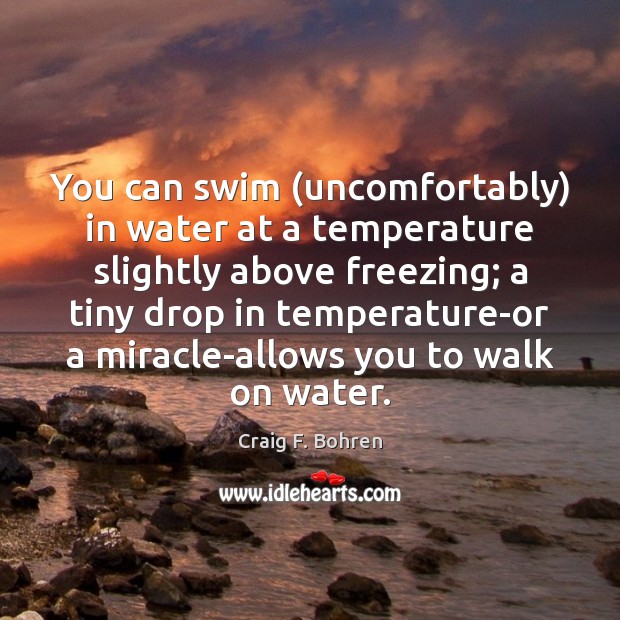 You can swim (uncomfortably) in water at a temperature slightly above freezing; Craig F. Bohren Picture Quote