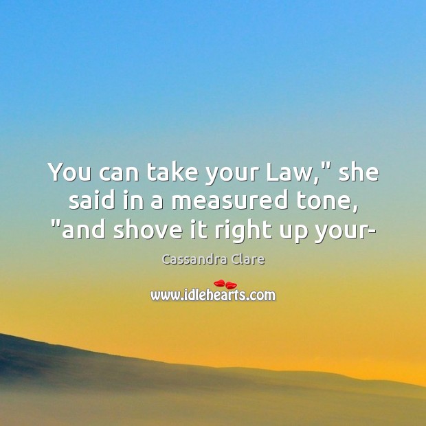 You can take your Law,” she said in a measured tone, “and shove it right up your- Image