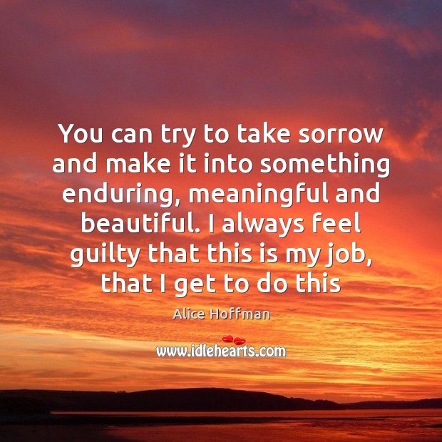 You can try to take sorrow and make it into something enduring, Alice Hoffman Picture Quote