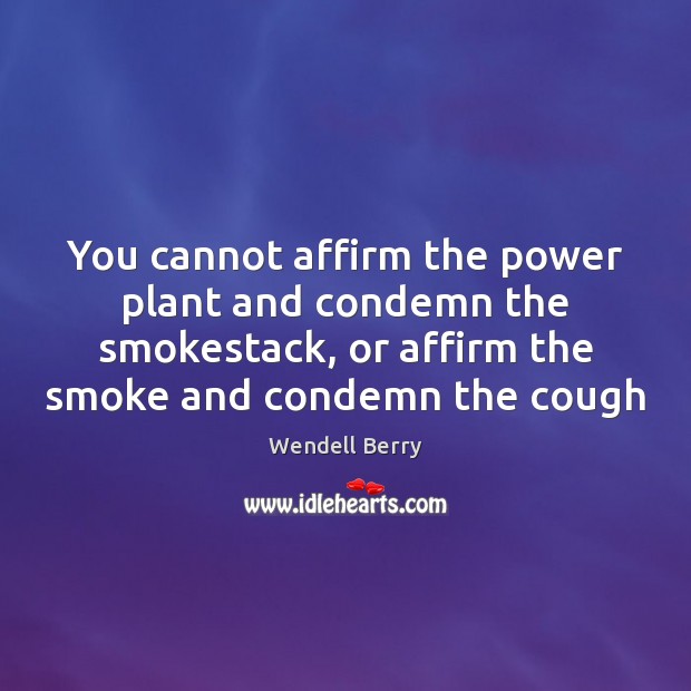 You cannot affirm the power plant and condemn the smokestack, or affirm Wendell Berry Picture Quote