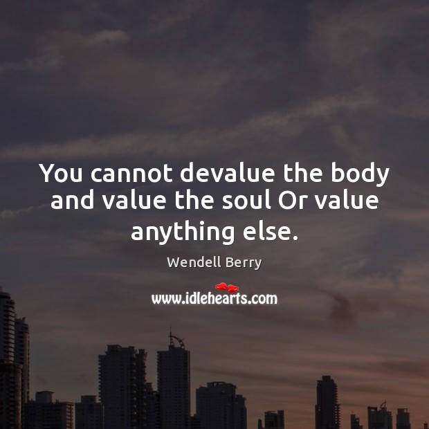 You cannot devalue the body and value the soul Or value anything else. Wendell Berry Picture Quote