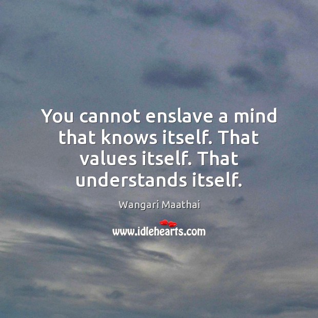 You cannot enslave a mind that knows itself. That values itself. That understands itself. Wangari Maathai Picture Quote