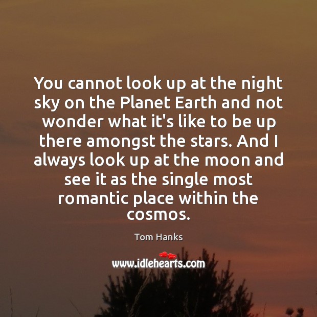 You cannot look up at the night sky on the Planet Earth Tom Hanks Picture Quote