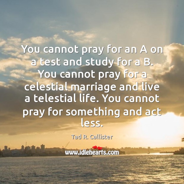 You cannot pray for an A on a test and study for Tad R. Callister Picture Quote