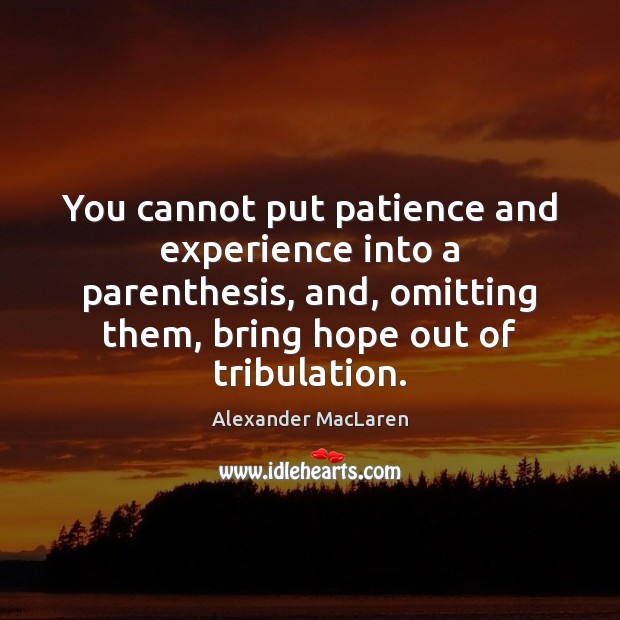 You cannot put patience and experience into a parenthesis, and, omitting them, Alexander MacLaren Picture Quote