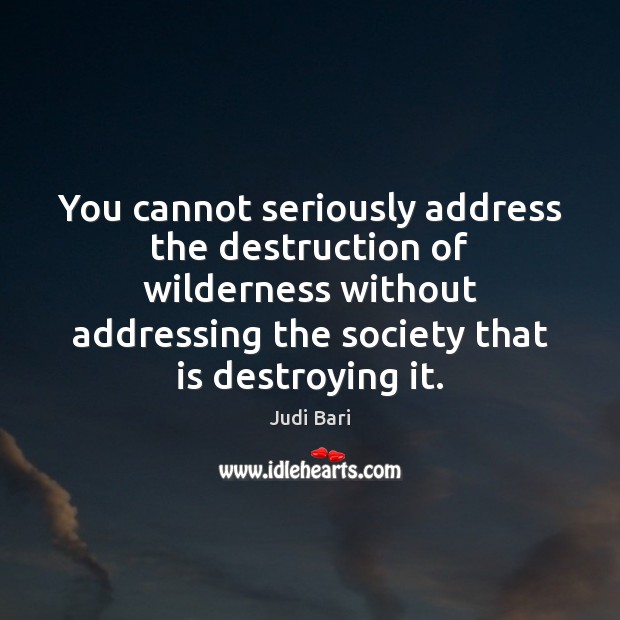 You cannot seriously address the destruction of wilderness without addressing the society Judi Bari Picture Quote